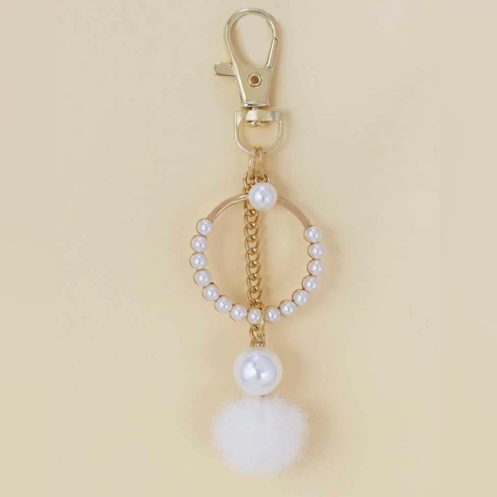 Faux Pearl And Pom Pom Bag Charm
